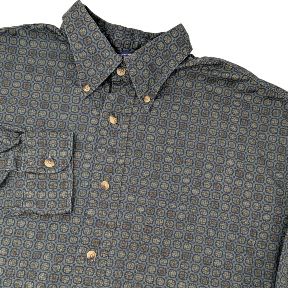 Nautica Mens‎ Button Down Shirt L G Geometric Pattern Long Sleeve Cotton